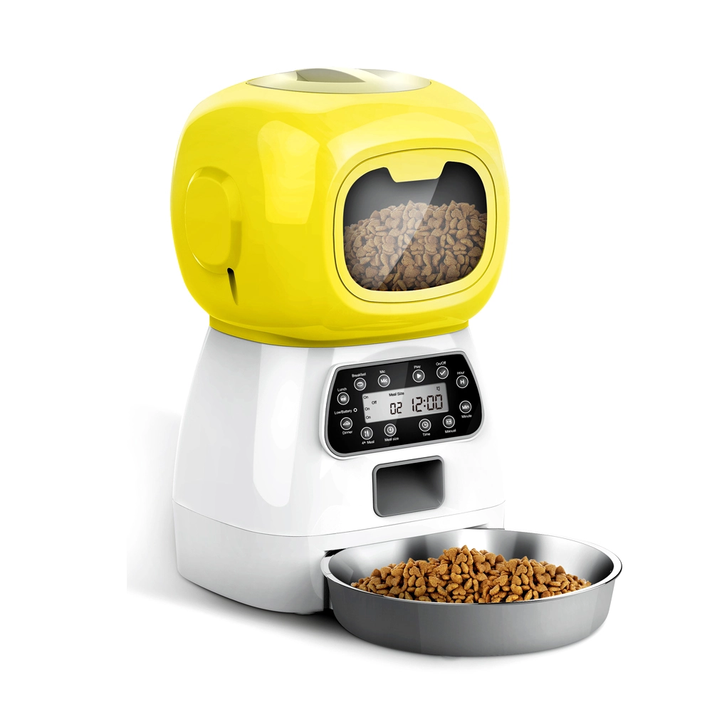 wholesale 3.5L Multifuncional 4 comidas Temporizada Reproducción de voz automática Smart Pet Bowl Robot Cat & Dispensador de comida para perros con WiFi APP amarillo 1