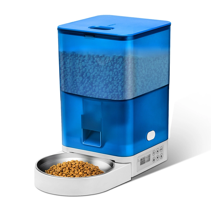 wholesale Nuevo diseño inteligente de acero inoxidable comederos para mascotas alimentador extraíble 5.6L Wifi Tuya alimentador automático de alimentos para mascotas azul 1