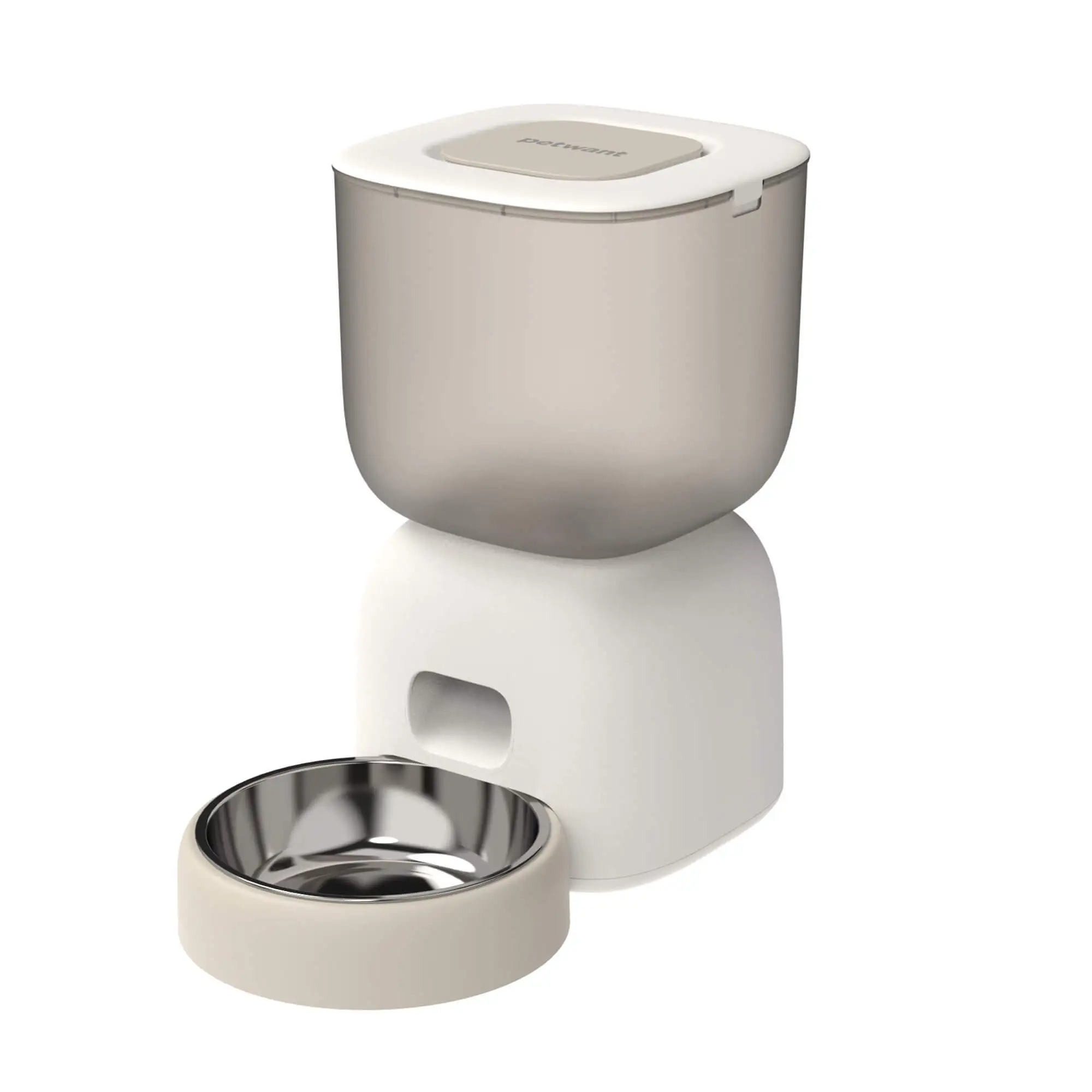 Venta al por mayor Dispensador de comida para gatos con temporizador de 3L Recipiente de acero inoxidable Salida de comida Diseño sellado Alimentador automático para gatos-blanco lechoso 1
