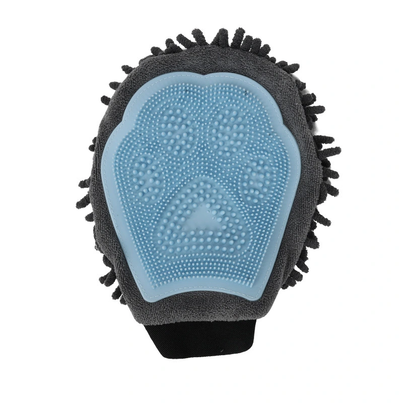 wholesale price double side pet hair remove bathing brush glove for dog cat-blue 1