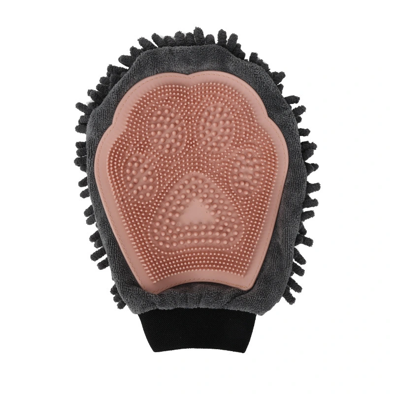 wholesale price double side pet hair remove bathing brush glove for dog cat-brown 1