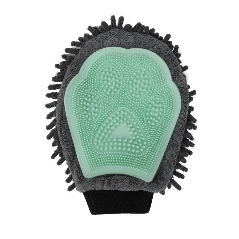 wholesale price double side pet hair remove bathing brush glove for dog cat-green 1