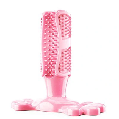 wholesale TPR Pet Toys Pet Teeth Cleaning Brushing Oral Dental Care Dog Toothbrush Molar Chew Toy pet tooth brush-pink 1