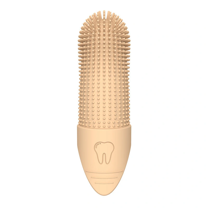 wholesale Cepillo de dientes de silicona para dedos de perros Cepillo de dientes para mascotas de 360 ​​​​grados para limpieza de dientes de perros domésticos-beige 1