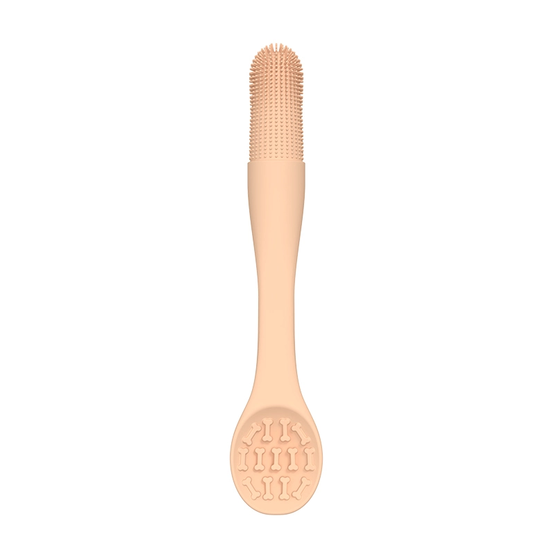 wholesale Cepillo de dientes para mascotas Nuevo diseño de silicona suave Cepillo de dientes para perros con dedos Cepillo de dientes para mascotas con cuchara de comida lenta - beige tamaño L 1