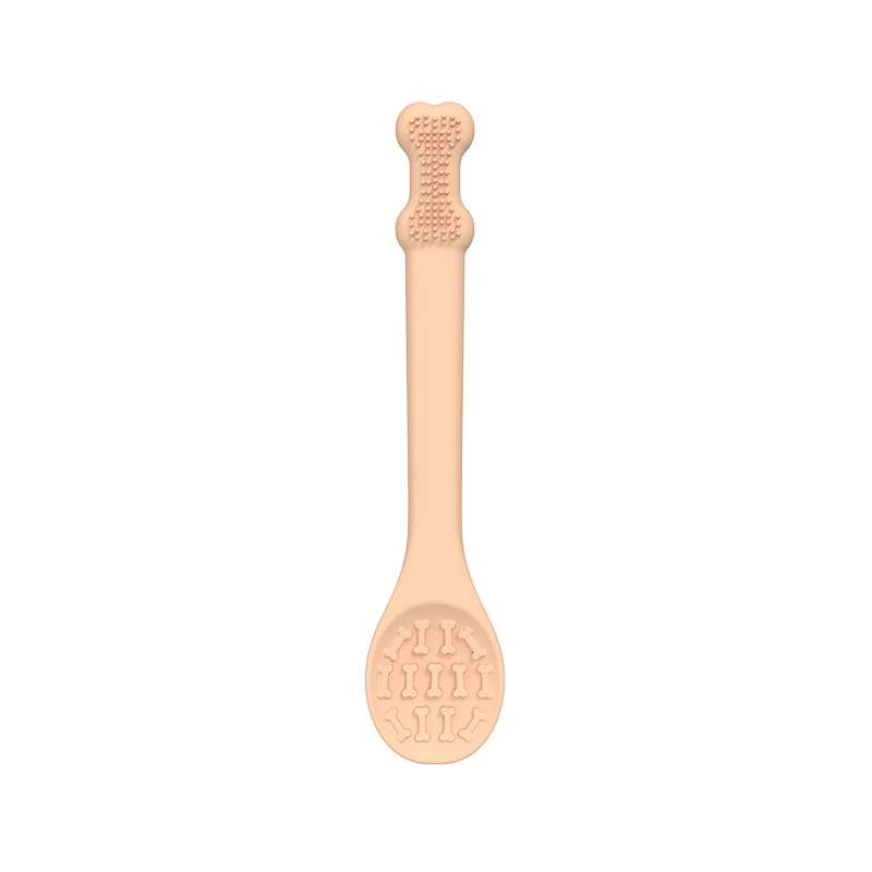 groothandel tandenborstel voor huisdieren nieuw ontwerp zachte siliconen hond vinger tandenborstel huisdier tandenborstel met slow food lepel - beige-maat s 1