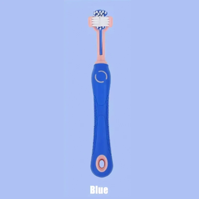 Fabriek groothandel op maat logo PVC doos verpakking driezijdige kat tandheelkundige zorg hond huisdier tandenborstel-blauw 1
