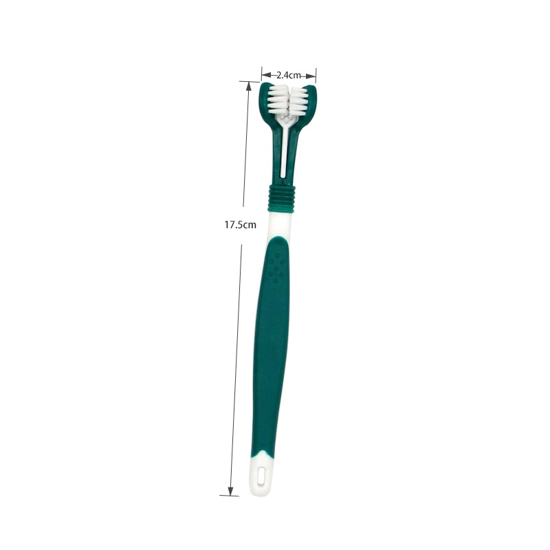 Factory Wholesale Multicolor Three Heads Pet Dental Care Cat Dog Toothbrush-dark green 1