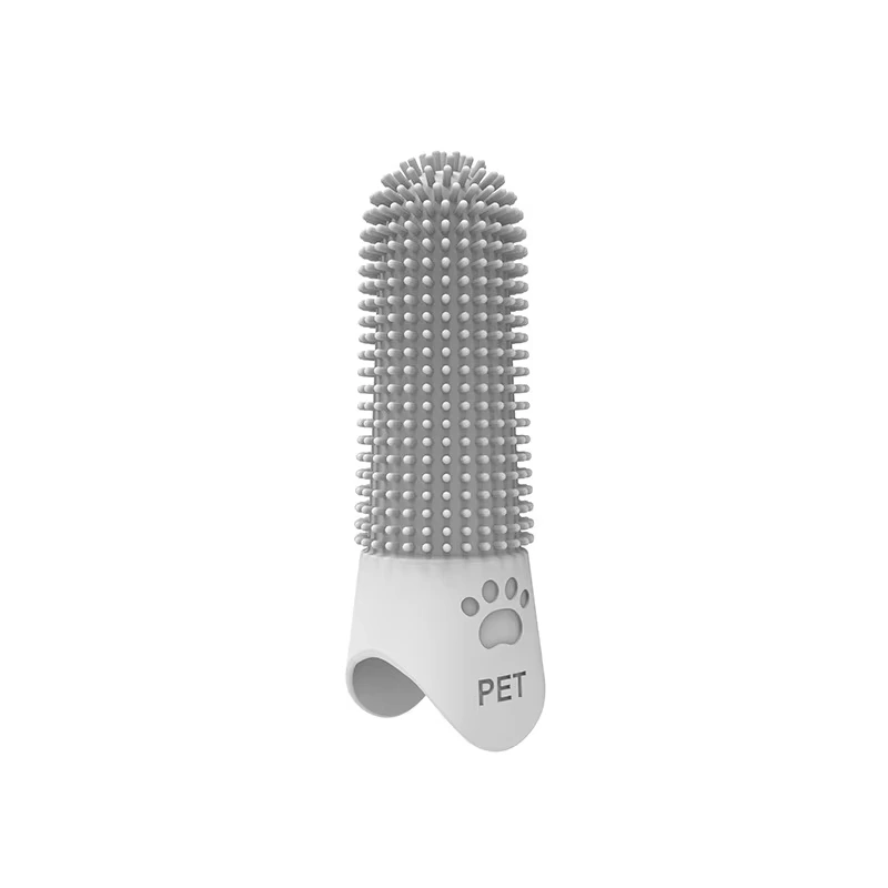 Cepillo de dientes de silicona suave para perros, cepillo de dientes para limpieza de dientes, mascota, perro, gato, venta al por mayor de fábrica, barato, 360 grados, color gris 1