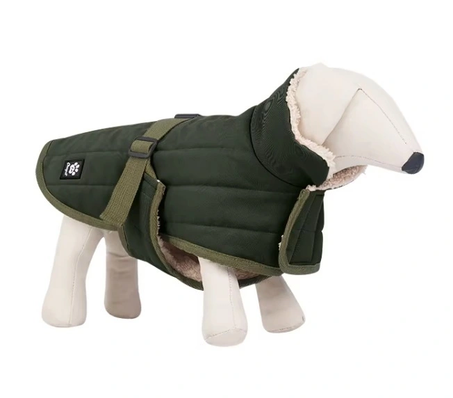 wholesale Directamente de fábrica Chaquetas para perros con cuello alto y grueso Ropa ajustable para perros Abrigos para mascotas con correa Agujero-verde oscuro 1