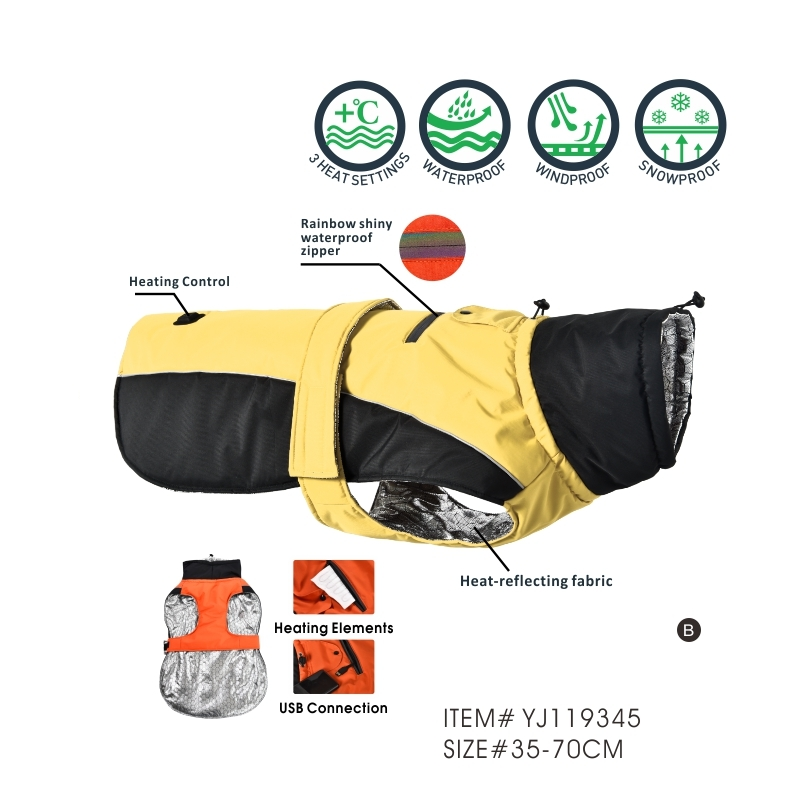 Wholesale Dog Coat Heating Elements Retention Technology Windproof Waterproof Insulated Full Bodied Pet Dog Jacket Coat-yellow 1