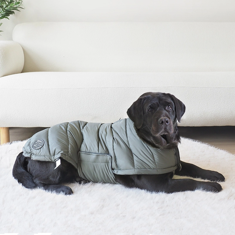 wholesale OEM Customize Ultra-light Water Repellent Dog Clothing Warm Fleece Winter Dog Puffer Coat-grey-green 1