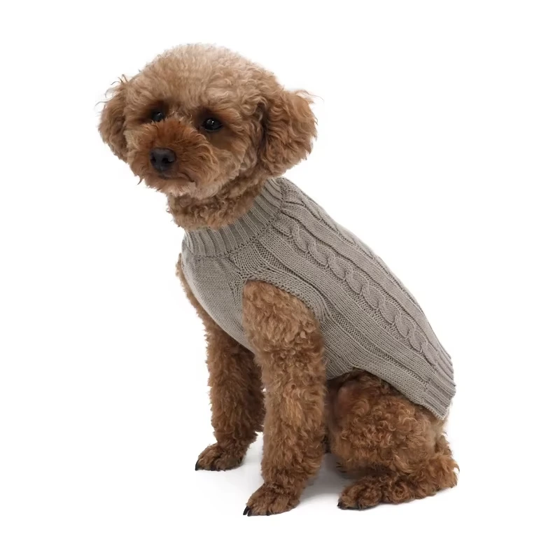 Groothandel aanpassen hondensweaters coltrui hond breien puppy trui voor koud weer-grijs 1