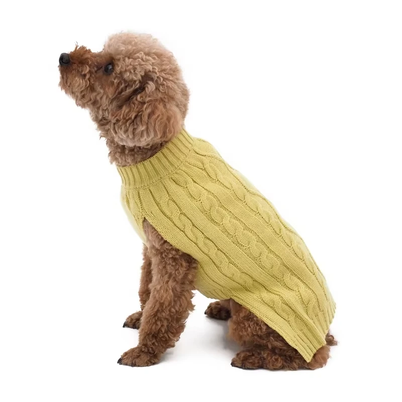 Groothandel aanpassen hondensweaters coltrui hond breien puppy trui voor koud weer-geel 1