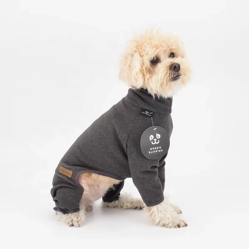 wholesale Fall Winter 4 Legged Dog Coat Stretchy Turtleneck Dog Jumpsuit-black 1