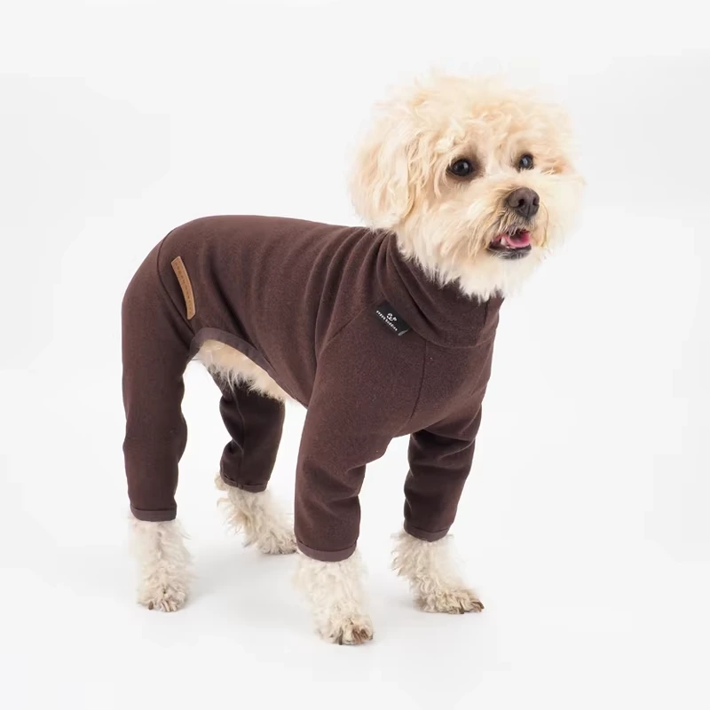 wholesale Fall Winter 4 Legged Dog Coat Stretchy Turtleneck Dog Jumpsuit-dark brown 1
