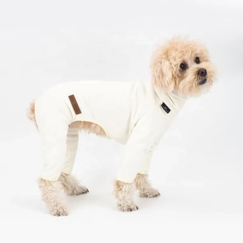 wholesale Fall Winter 4 Legged Dog Coat Stretchy Turtleneck Dog Jumpsuit-white 1