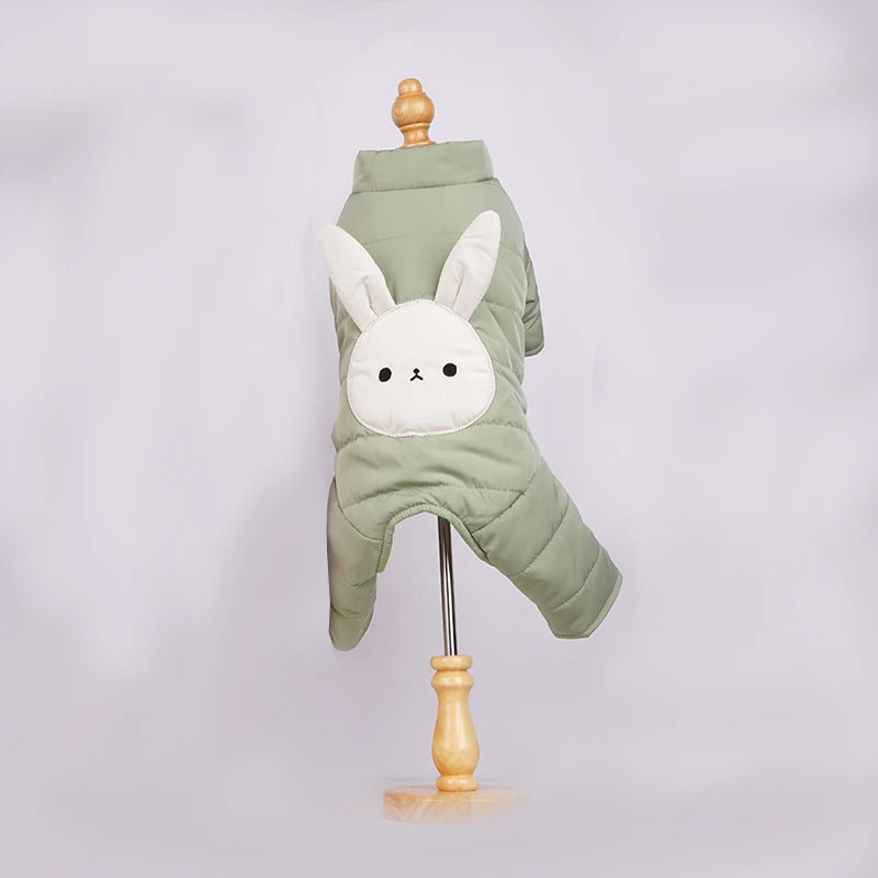Hotsale winterkleding voor huisdieren Gewatteerde jas voor honden Winterjas voor honden Polyester Opp Zak KLASSIEK Printfoto Duurzame kleine dieren - groene konijnstijl 1