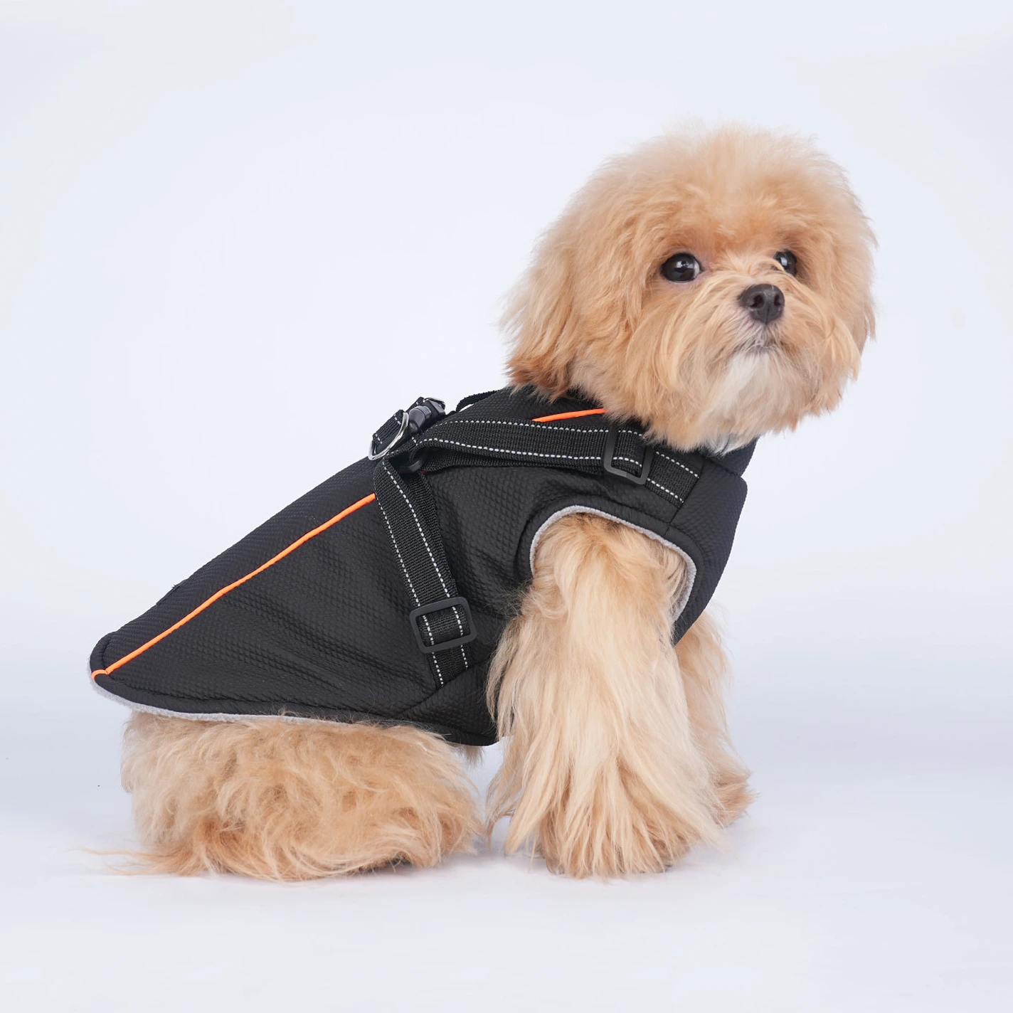 Wholesale black  Outdoor Dog Jackets With Traction Buckle Fleece Lining Autumn Winter Pet Vest Clothes 1