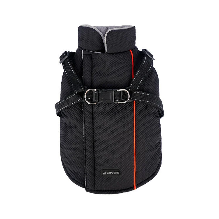 Wholesale Outdoor Dog Jackets With Traction Buckle Fleece Lining Autumn Winter Pet Vest Clothes black 1