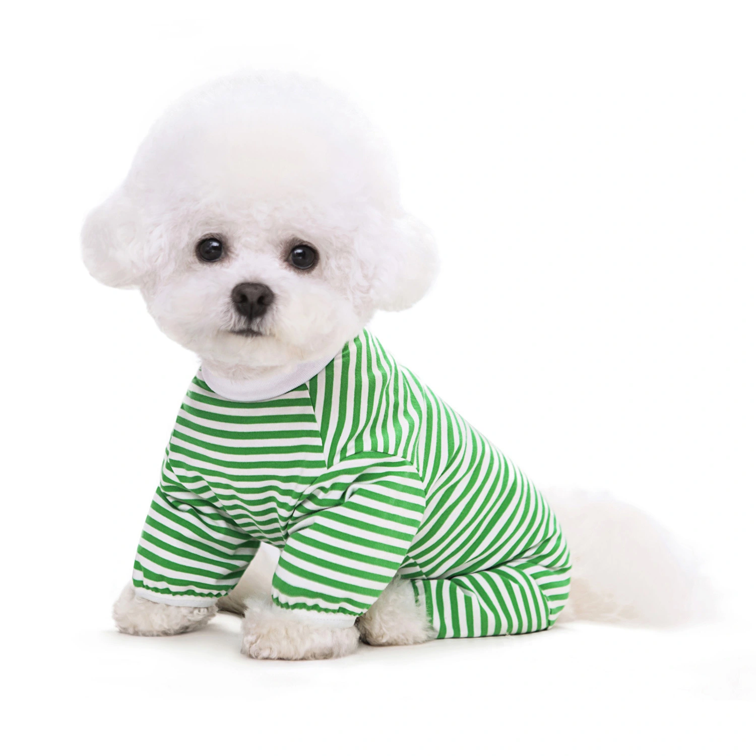 wholesale Small and medium-sized dog spring and summer stripes four feet pure cotton home teddy than bear cute pet dog clothes green 1