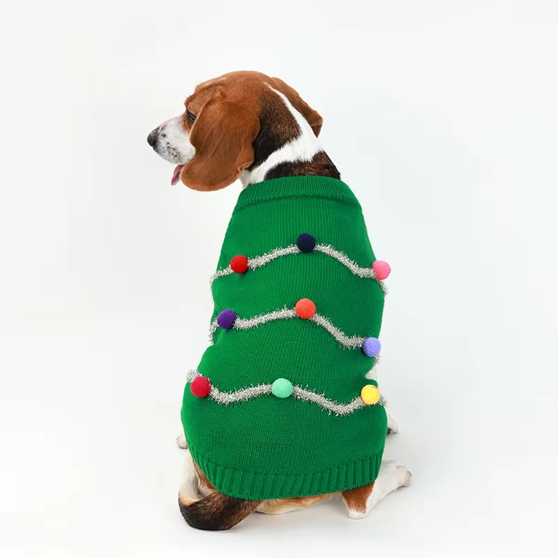 Factory Customized Multicolor Christmas Dog Sweater XL Green Knitted Pet Cardigan Sweater Designer Pet Clothes green tree 1