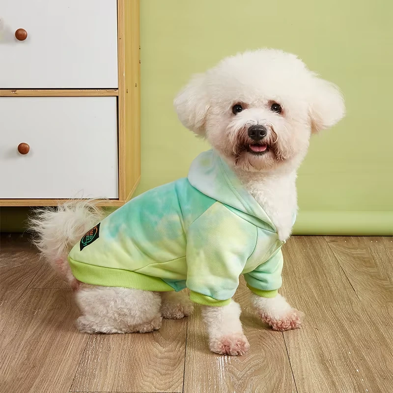Groothandel groene luxe katoenen hoodie op maat veelkleurige zachte warme hondenkleding voor huisdierkleding met puppyprintpatroon 1