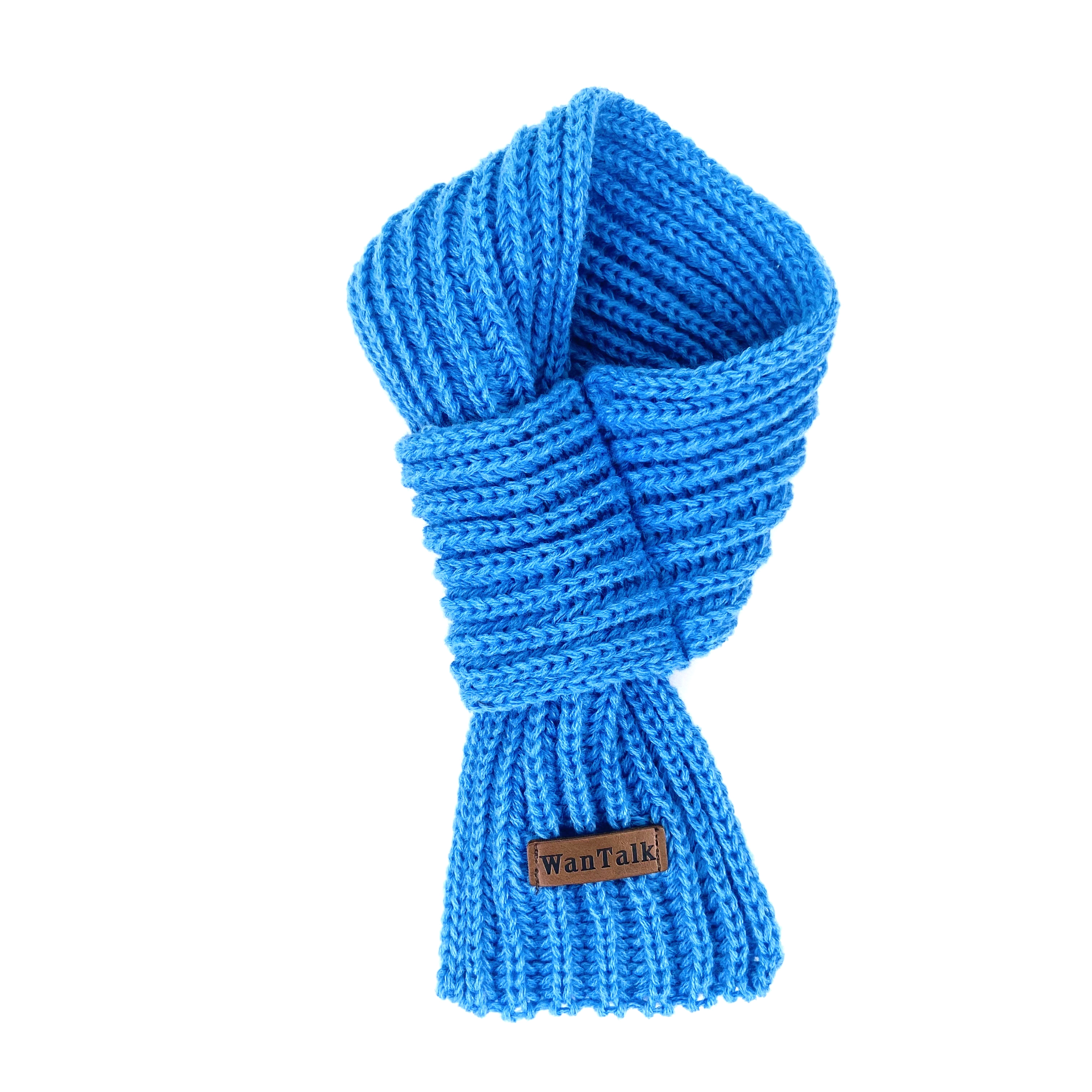 groothandel Klassieke katoenen gebreide sjaal Effen stijl huisdierketting voor winter en herfst Populaire hondensjaal blauw 1