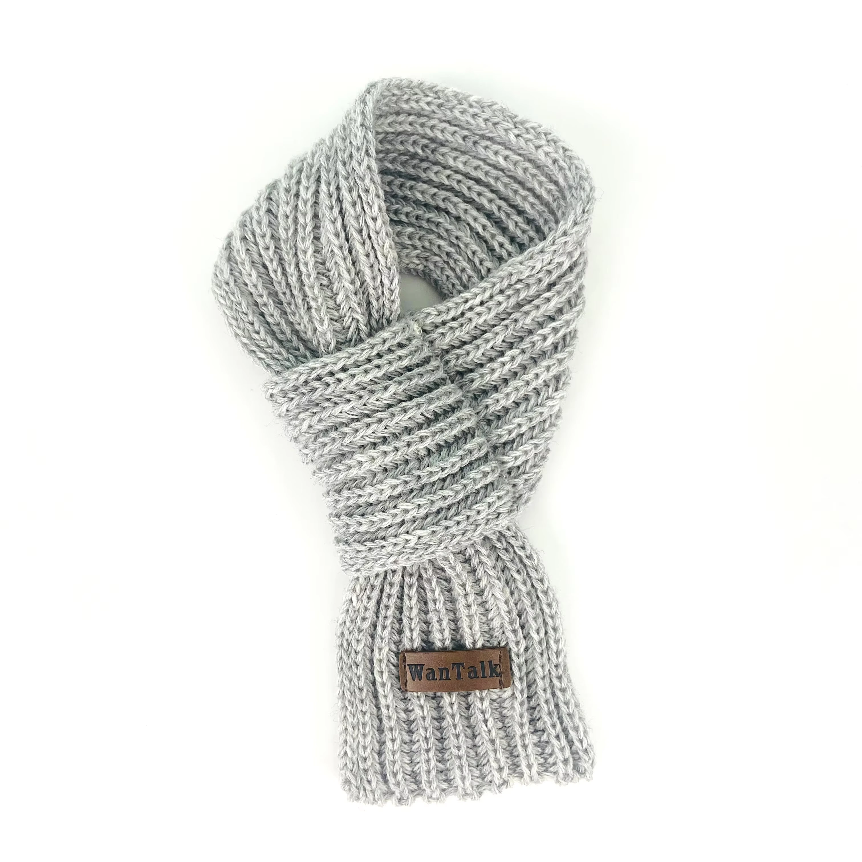 wholesale Classic Cotton Knitted Scarf Solid Style Pet Necklace for Winter and Fall Popular Dog Scarf grey 1