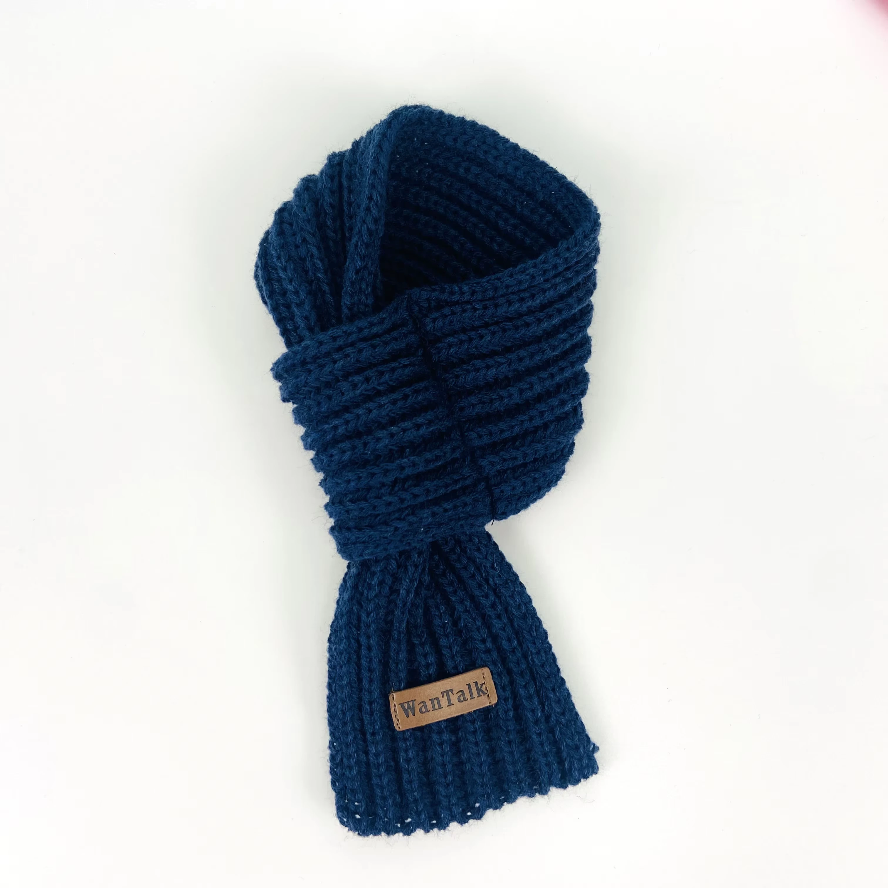 wholesale Classic Cotton Knitted Scarf Solid Style Pet Necklace for Winter and Fall Popular Dog Scarf dark blue 1