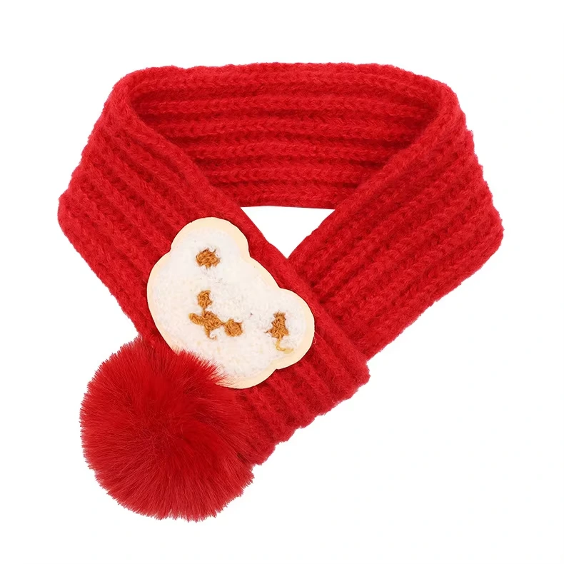 Wholesale Solid Style Knitted Pet Scarf Winter and Fall Popular Knitted Cat Dog Bandana Cute Pet Apparel Accessory Red 1