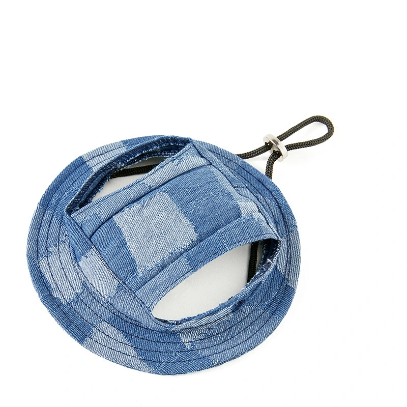Custom Design Plaid Adjustable Dog Sunscreen Baseball Cap Outdoor Sports Hat With Ear Holes blue4 1