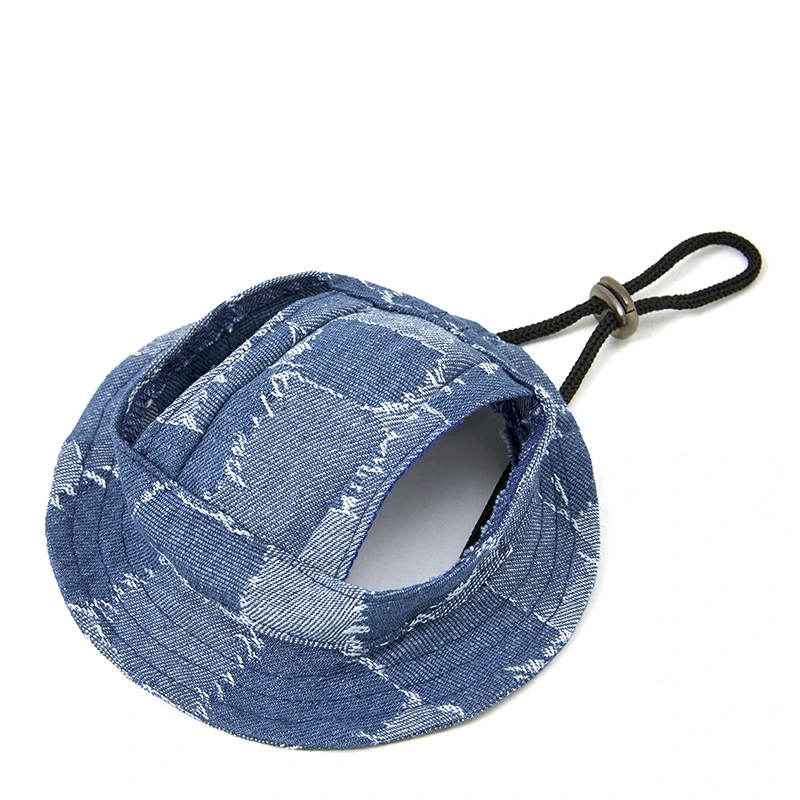 Custom Design Plaid Adjustable Dog Sunscreen Baseball Cap Outdoor Sports Hat With Ear Holes blue3 1