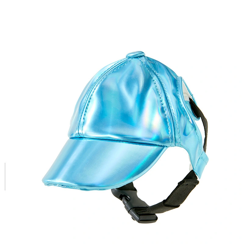 wholesale Adjustable Round Brim Pet Dogs Hats With Ear Holes For Pet Grooming Hat Outdoor Porous Sun Bonnet Visor PU Baseball Hats for Dog blue 1