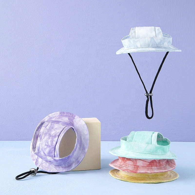 wholesale Adjustable Round Brim Pet Dog Hats With Ear Holes For Puppy Cat Bonnet Visor Pet Grooming Accessories Dress Up Sun Hat 1