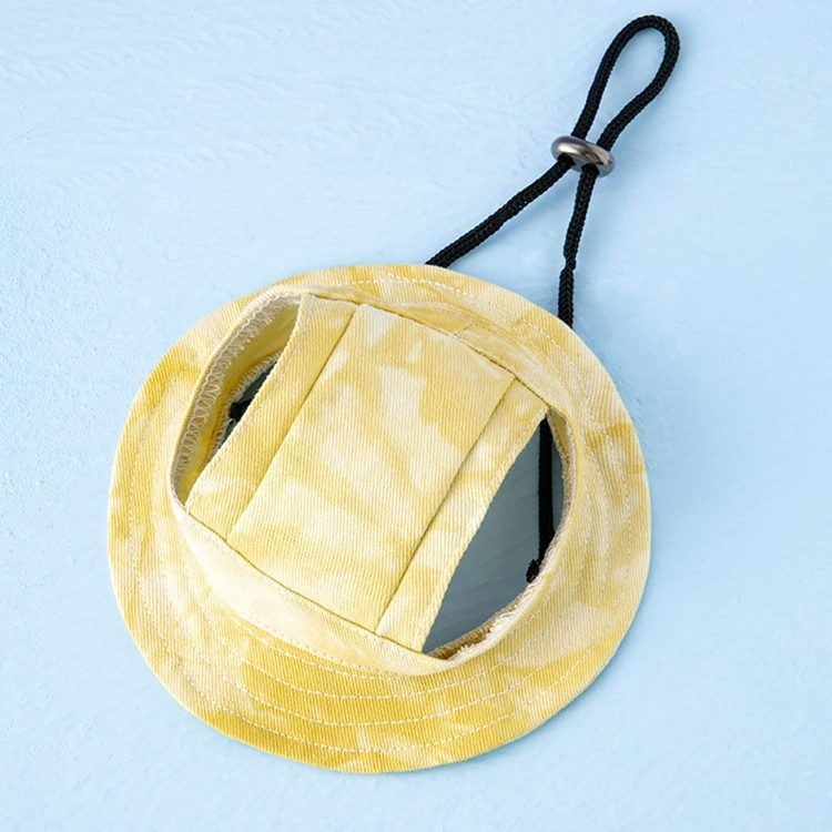 wholesale Adjustable Round Brim Pet Dog Hats With Ear Holes For Puppy Cat Bonnet Visor Pet Grooming Accessories Dress Up Sun Hat yellow 1