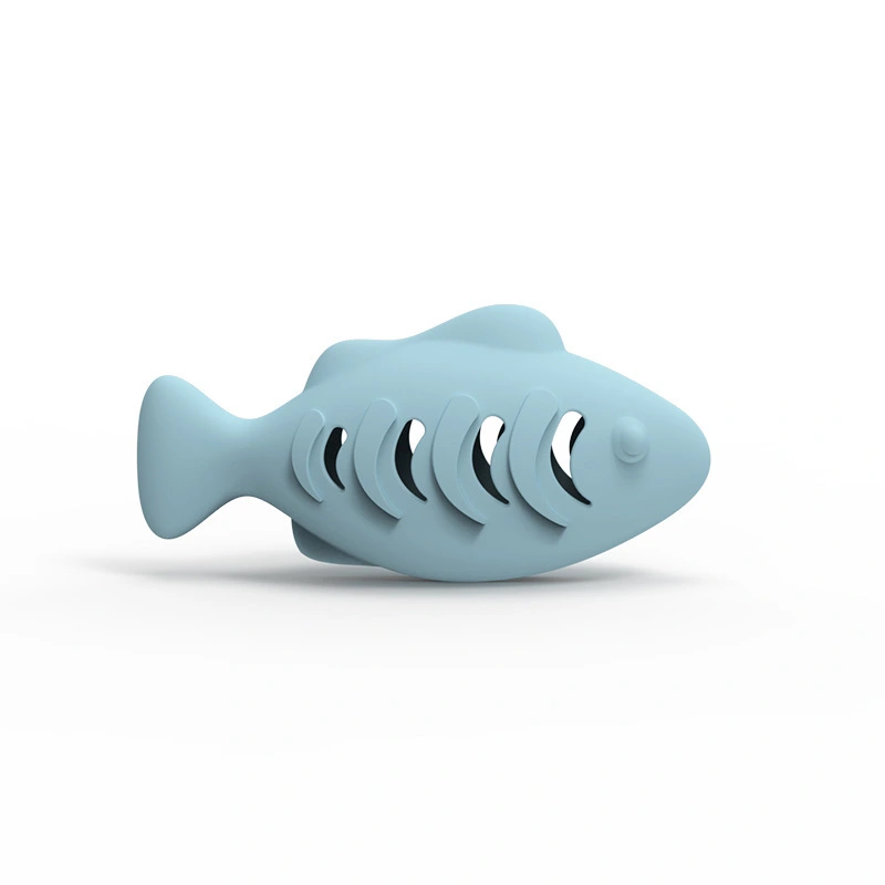 wholesale New Cat Toy Cat Slow Feeder Fish-shaped Chew-resistant Grinding Teeth Interactive Cat Toy blue fish style 1