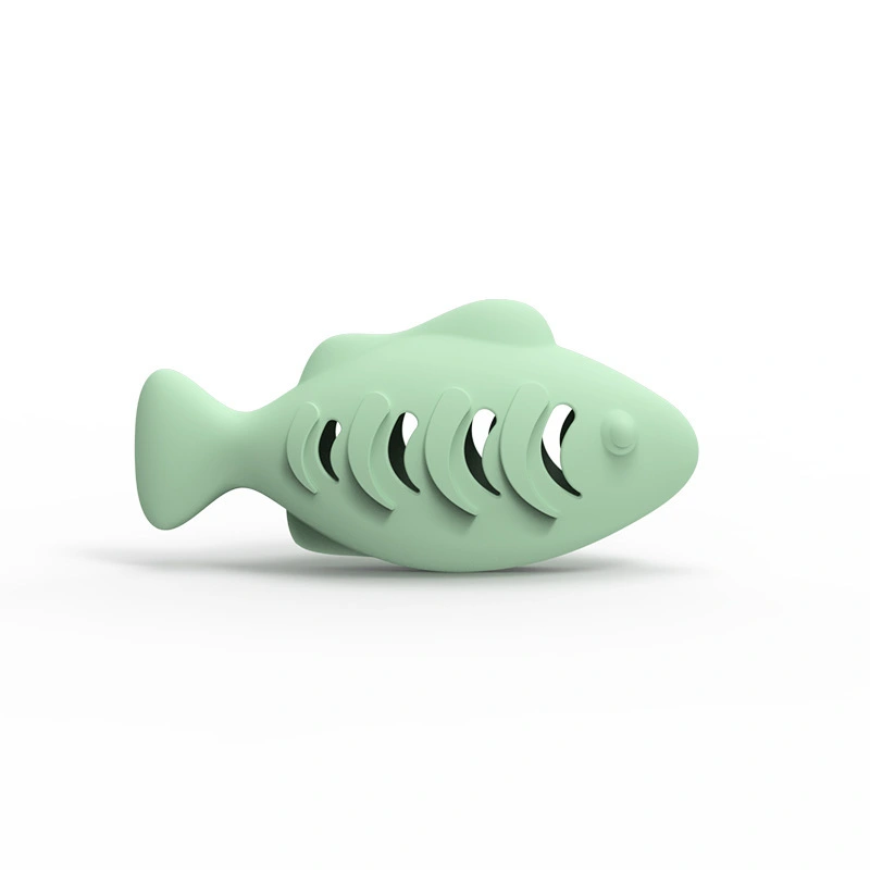 wholesale New Cat Toy Cat Slow Feeder Fish-shaped Chew-resistant Grinding Teeth Interactive Cat Toy green fish style 1