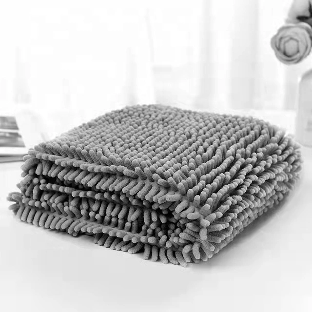 Factory Super Soft Pet Bath Plush Chenille Towel Pet Blanket Pet Towel Grey 1