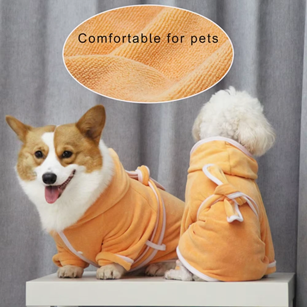 Groothandel huisdier vakantie badjas effen kleur sneldrogend medium hondenbadjas absorberende huisdierhanddoek huisdierkleding oranje 1