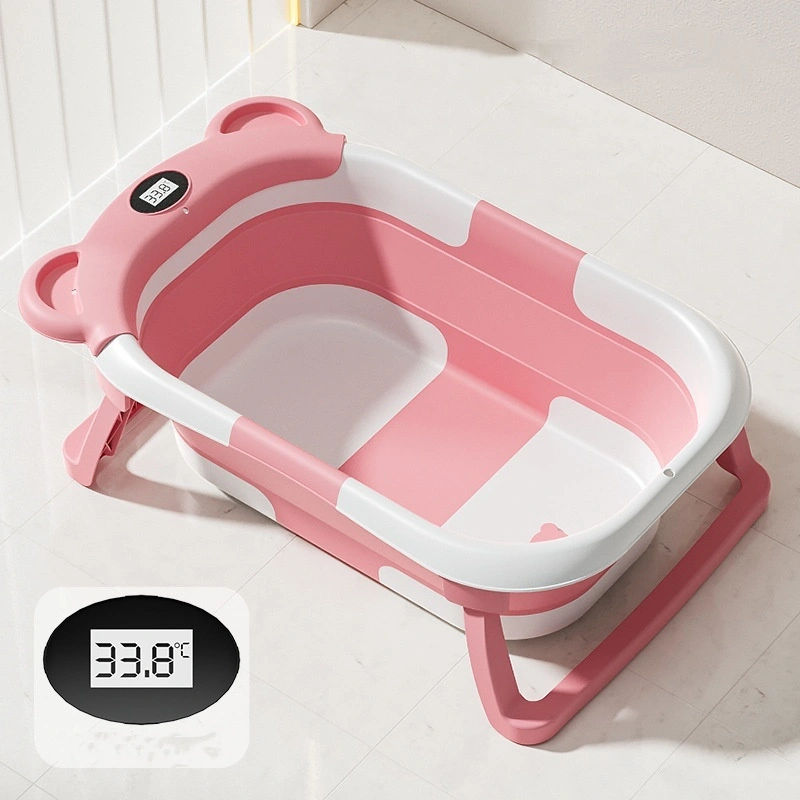 wholesale Collapsible Pet Bathtub with Real-time Temp Monitor and Floating Cushion Foldable Cat Bath Tub Set Portable Travel Dog Tub pink 1