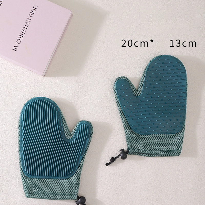 wholesale Pet Hair Remover Glove Gentle Pet Grooming Glove Brush Deshedding Glove Massage for Dogs Cats dark green 1