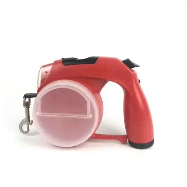 Hot sale intrekbare verstelbare multifunctionele hondenriem LED-nachtwandeling waterbak voerbak kakzak in één hondenriem rood 1