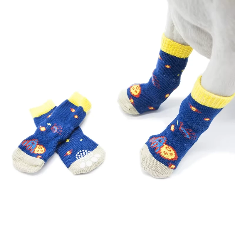 wholesale Pet apparel MINI dog waterproof shoe anti slip protect paw socks custom design support blue+yellow1 1