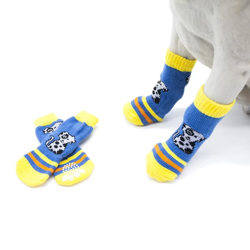wholesale Pet apparel MINI dog waterproof shoe anti slip protect paw socks custom design support blue+yellow 1