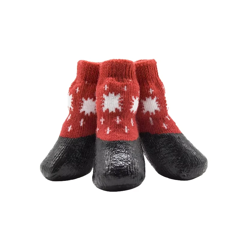 groothandel huisdierkleding MINI honden waterdichte schoen antislip bescherm pootsokken op maat ontwerp ondersteuning rode sneeuwstijl 1