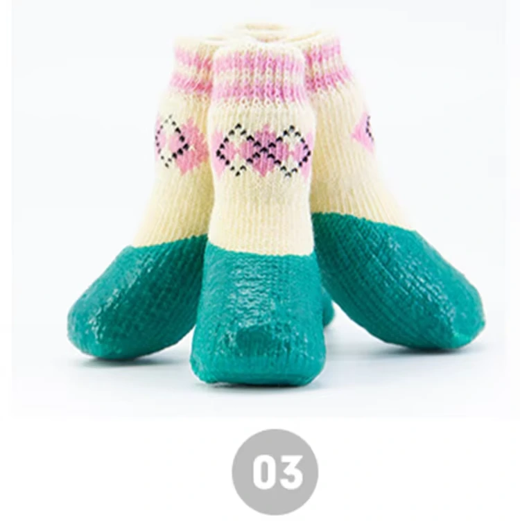 groothandel huisdierkleding MINI honden waterdichte schoen antislip bescherm pootsokken op maat ontwerp ondersteuning groen + beige 1