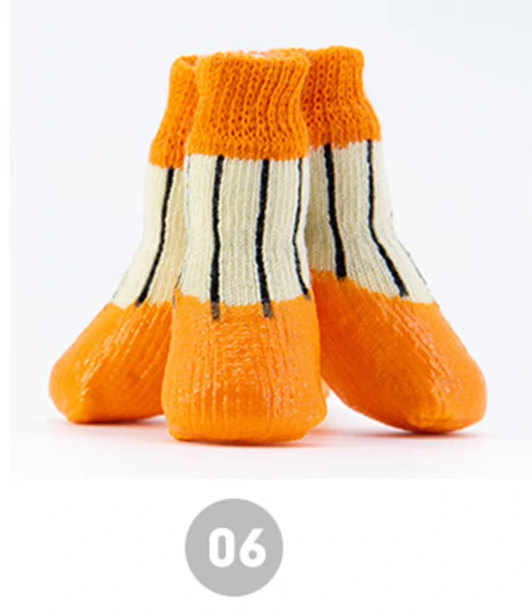 wholesale Pet apparel MINI dog waterproof shoe anti slip protect paw socks custom design support  orange+beige 1