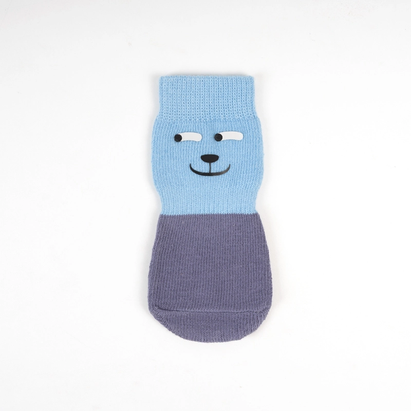groothandel het hele seizoen ontwerper op maat kleurrijke ademende antislip puppykleding huisdier kat hond katoenen schoenen sokken met pootpatroon grip blauw 1