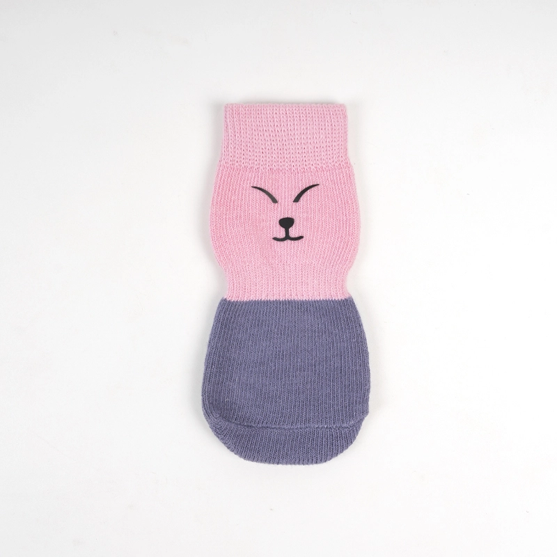 groothandel het hele seizoen ontwerper op maat kleurrijke ademende antislip puppykleding huisdier kat hond katoenen schoenen sokken met pootpatroon grip roze 1